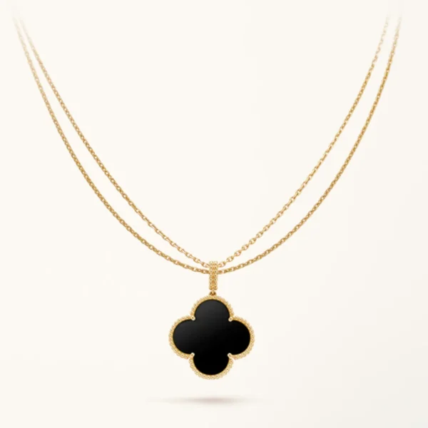Clover Necklace Gold Onyx Big Clover Pendant High Quality