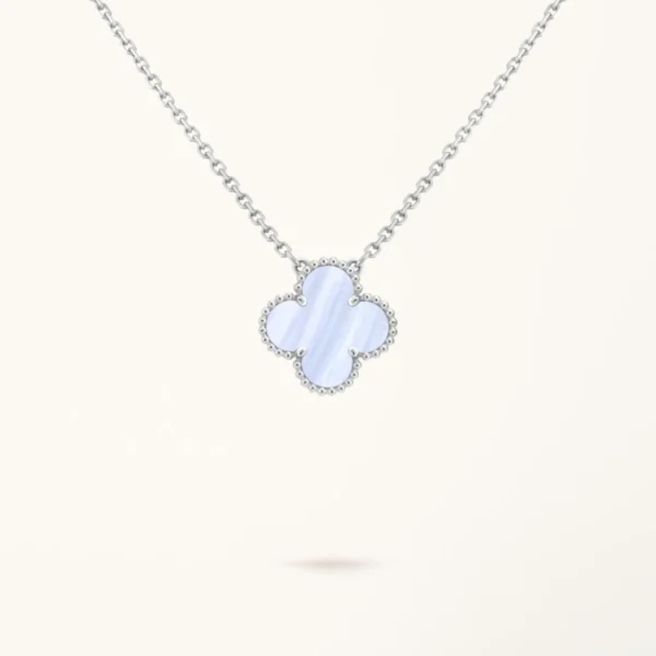 Clover Necklace Silver Chalcedony Big Clover Pendant High Quality