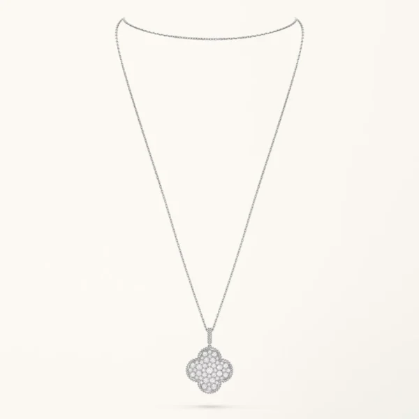 Clover Necklace Silver Full Diamond Big Clover Motif High Quality