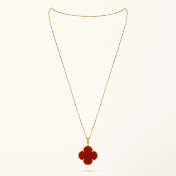 Clover Necklace Yellow Gold Plated Carnelian Clover Motif High Quality