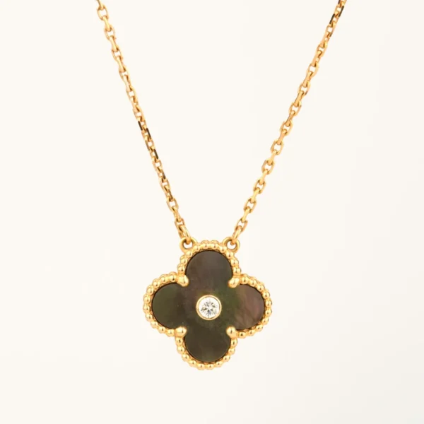 Clover Necklace Yellow Gold Plated Dark MOP Clover Motif High Quality