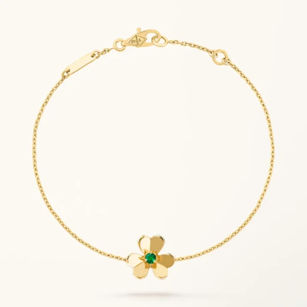 Frivole Bracelet Yellow Gold Plated Flower Malachite High Quality