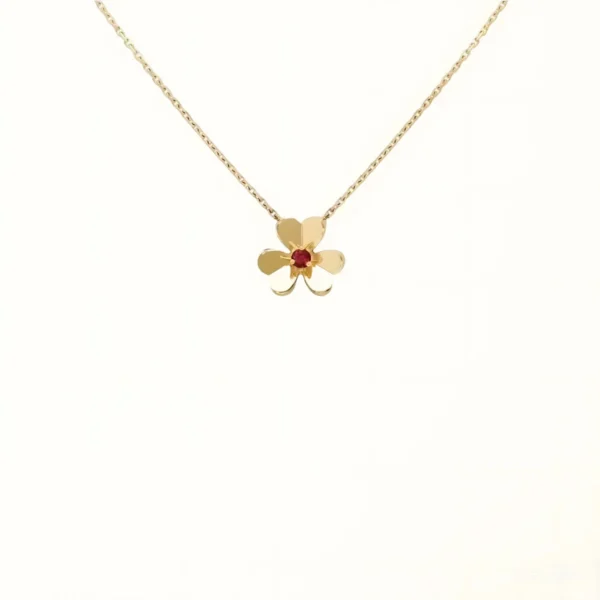 Frivole Necklace Flower Gold Red Stone Floral Pendant Elegant Design High Quality