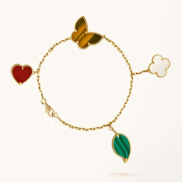 Gold Charm Bracelet for Women Multi Motif Colorful Stone Gift Jewelry