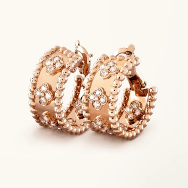 Perlee Earrings Diamond Clover Hoop Earrings High Quality