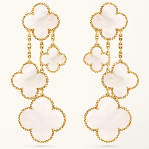 Clover Earrings White Mother of Pearl 4 Motifs Drop High Quality