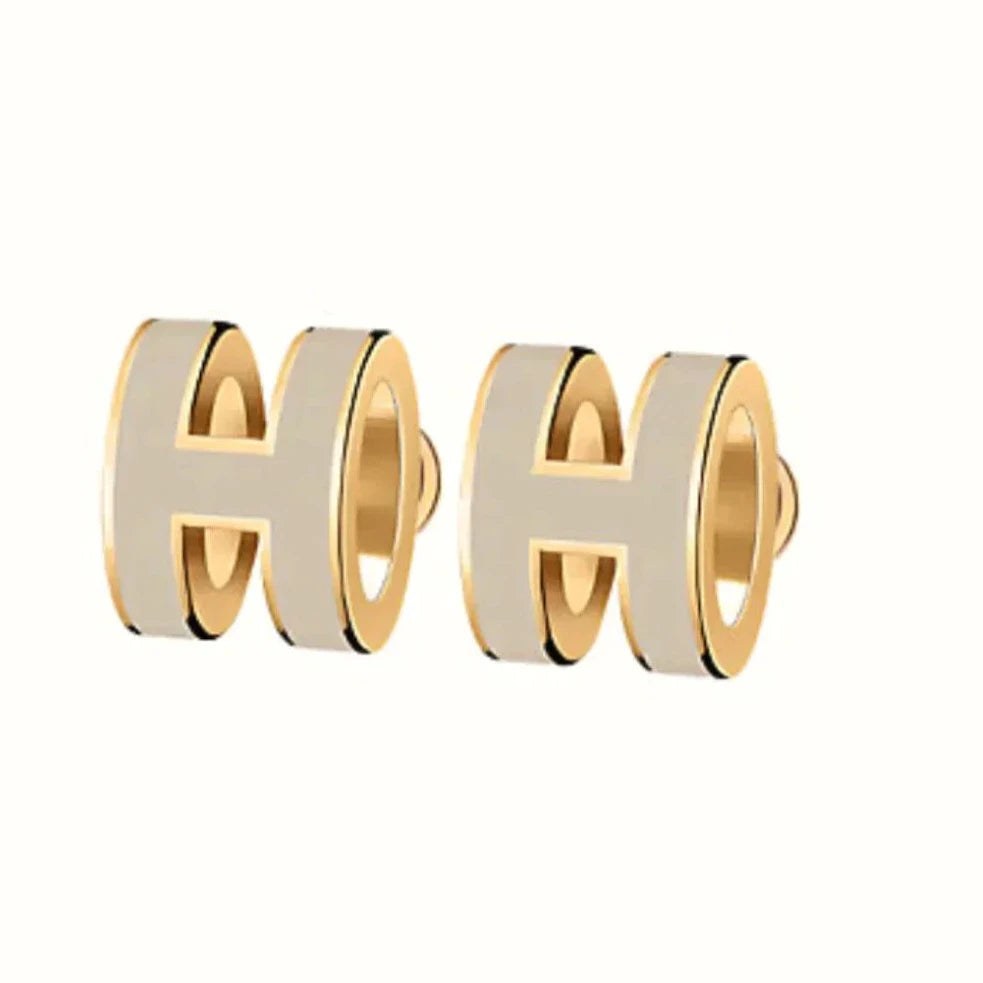 mini pop h gold earrings grey