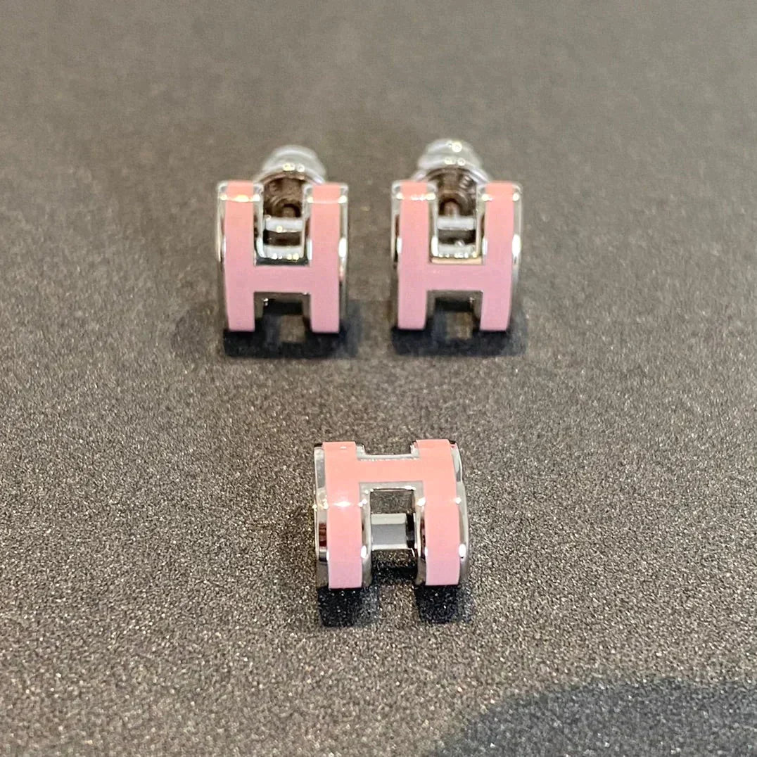 mini pop h silver earrings pink lvboa