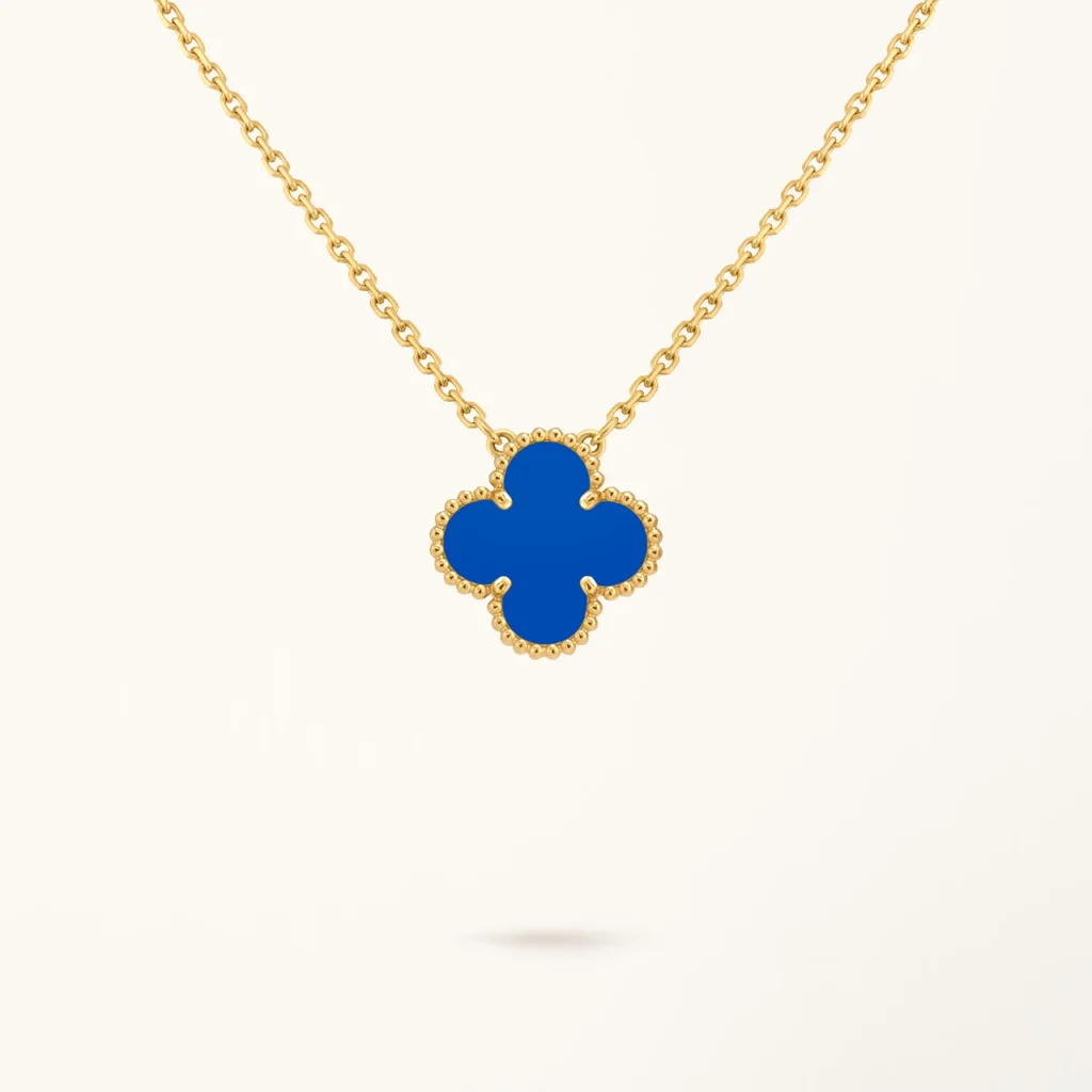 Clover Necklace Yellow Gold Plated Blue Agate Motif High Quality 1