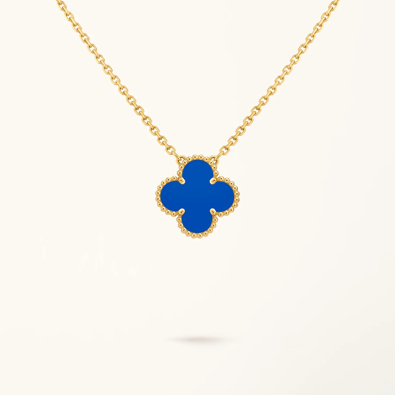 Clover Necklace Yellow Gold Plated Blue Agate Motif High Quality - 1 Clover Necklace Yellow Gold Plated Blue Agate Motif High Quality 1