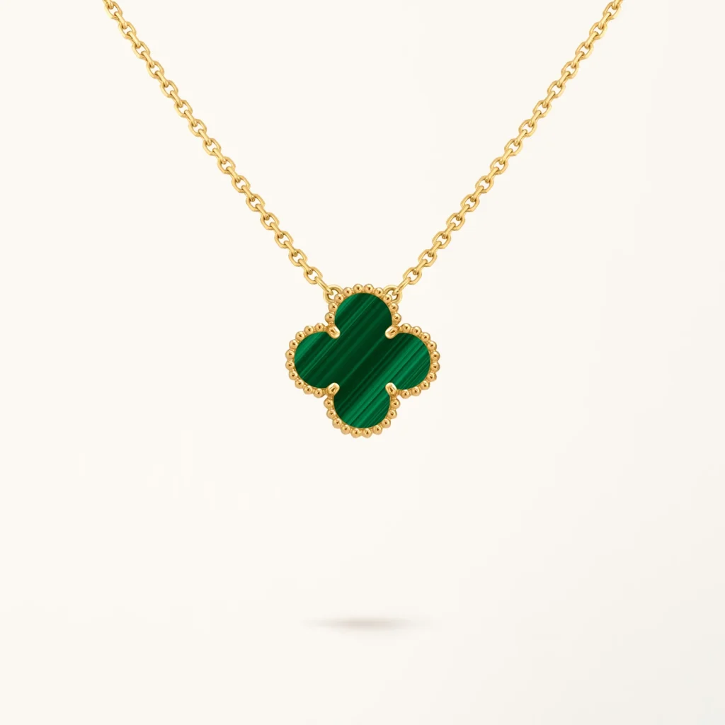 Clover Necklace Yellow Gold Plated Malachite Motif High Quality 1