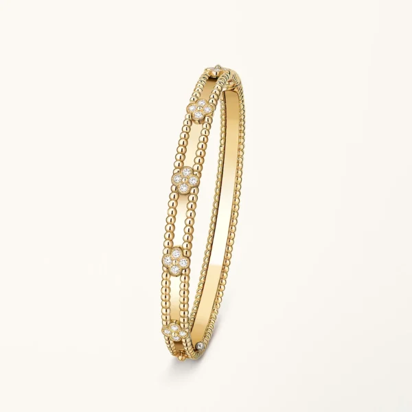 Gold Beaded Bracelet for Women Stacked Cubic Zirconia Flower Gift Jewelry